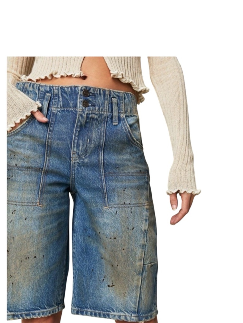 Free People We The Free Extreme Measures Barrel Shorts Long paint splatter 28